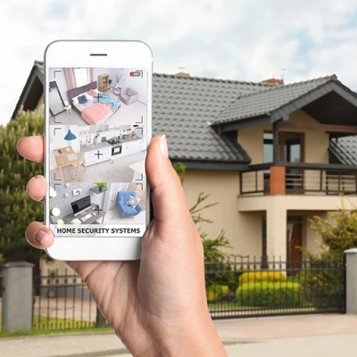St. Paul vivint phone display of cctv live feed in front of a house